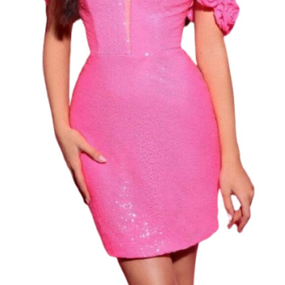 NWT Clarisse 30432 Cocktail Dress Neon Pink Size 4 - Picture 2 of 6